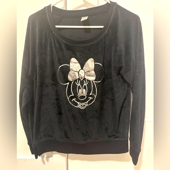 Disney Tops - Disney Black Silver Mickey Mouse Velour Crewneck Sweater Size Large Women’s